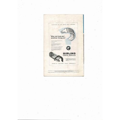 1960/61 Birmingham City v Blackburn Rovers Football Programme