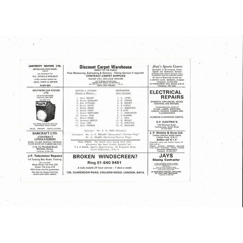 Tooting & Mitcham v Northampton Town FA Cup Football Programme 1977/78