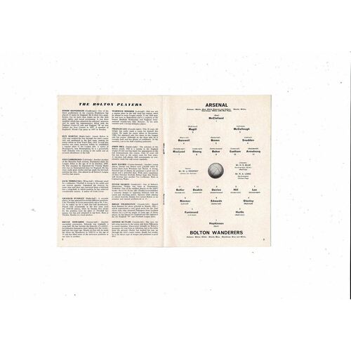 1962/63 Arsenal v Bolton Wanderers Football Programme
