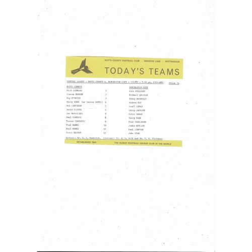 Notts County v Manchester City Central League Football Programme 1982/83