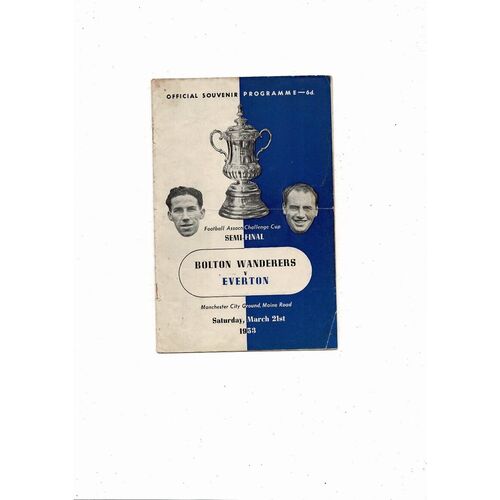 1953 Bolton Wanderers v Everton FA Cup Semi Final Football Programme @ Manchester City