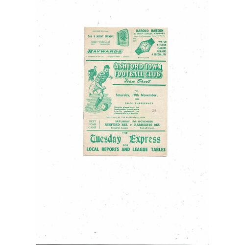 1962/63 Ashford Town (Kent) v Gloucester City Southern League Football Programme
