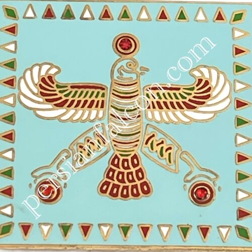 Badge. The Persian Falcon. Blue Turquoise with 3 Red Stones.