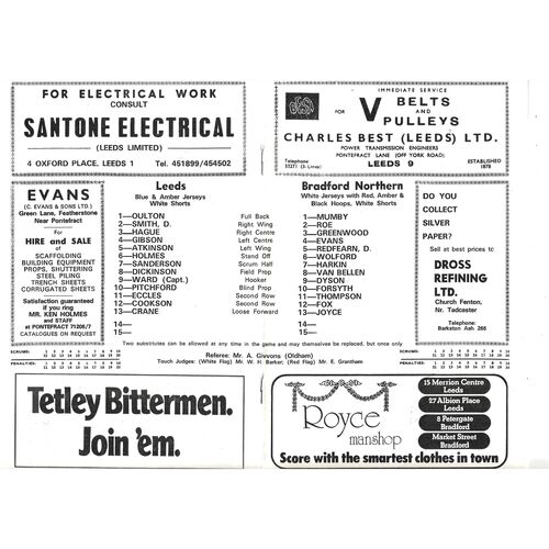 1976/77 Leeds v Bradford Northern (19/04/1977) Rugby League Programme
