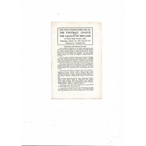 Football League v League of Ireland Friendly Football Programme 1957/58 @ Leeds