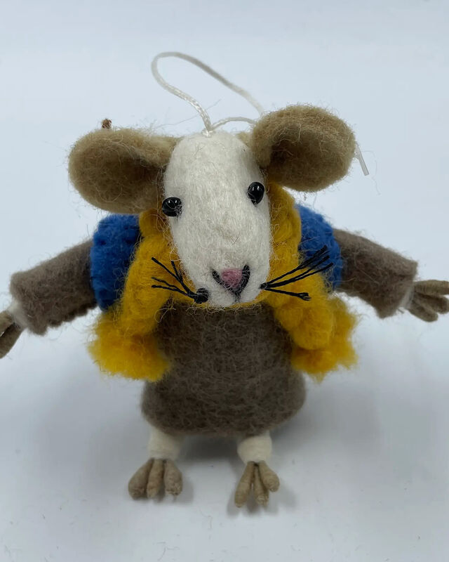 Felt Mouse with Brown Backpack Decoration/Ornaments  