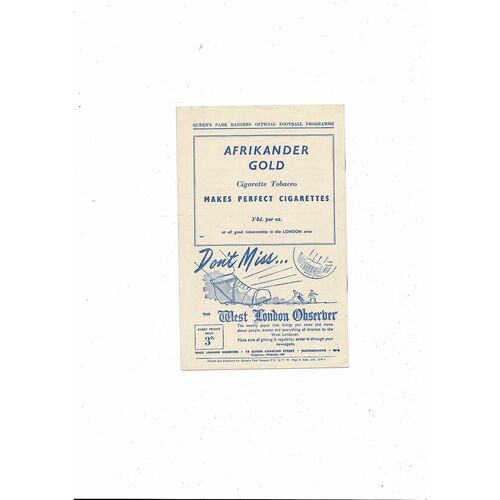 1954/55 Queens Park Rangers v Brentford Football Programme