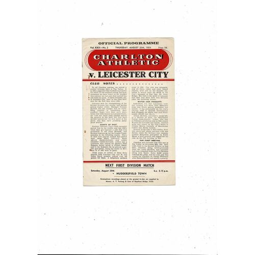 1954/55 Charlton Athletic v Leicester City Football Programme