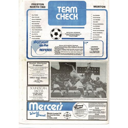 Preston North End v Morton Anglo Scottish Cup Football Programme 1979/80