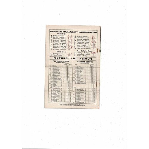 1953/54 Manchester United v Blackpool Football Programme