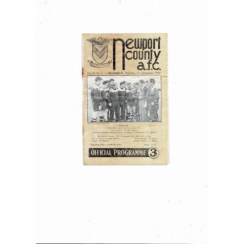1958/59 Newport County v Accrington Stanley Football Programme