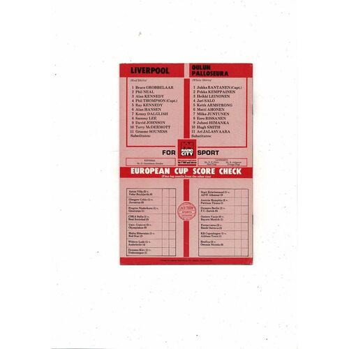 Liverpool v Palloseura European Cup Football Programme 1981/82