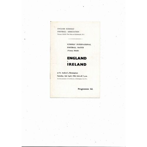 1966 England v Ireland Schools International Programme @ Birmingham City