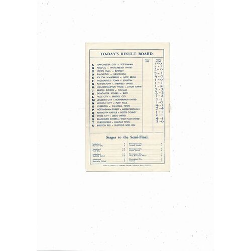 1956 Sunderland v Birmingham City FA Cup Semi Final Football Programme Copy