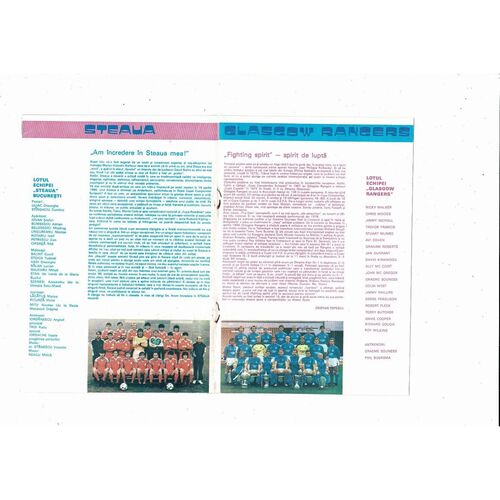 Steaua Bucharest v Glasgow Rangers European Cup Football Programme 1987/88
