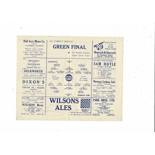 1956/57 Rochdale v Oldham Athletic Football Programme