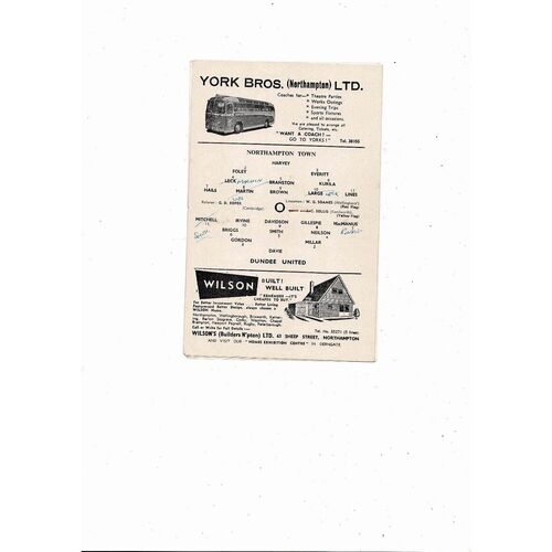 Northampton Town v Dundee United Friendly Football Programme 1963/64