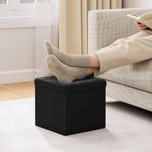 mcc direct Foldable Storage Ottoman, Small Footrest Cube, Storage Bench with Lid, 1 Storage Box for Bedroom & Living Room, 36 cm