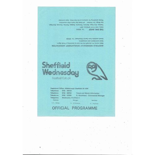 Sheffield Wednesday v Leeds United Central League Football Programme 1983/84