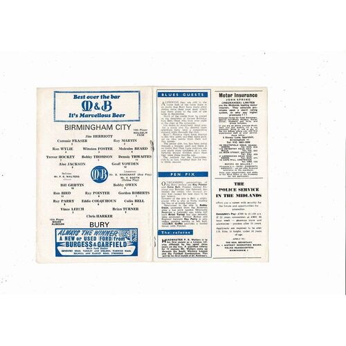 1965/66 Birmingham City v Bury Football Programme