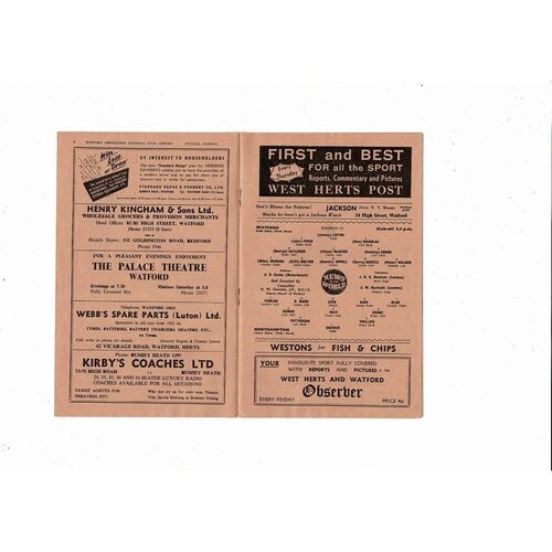 1959/60 Watford v Northampton Town Football Programme Dec. Abandoned