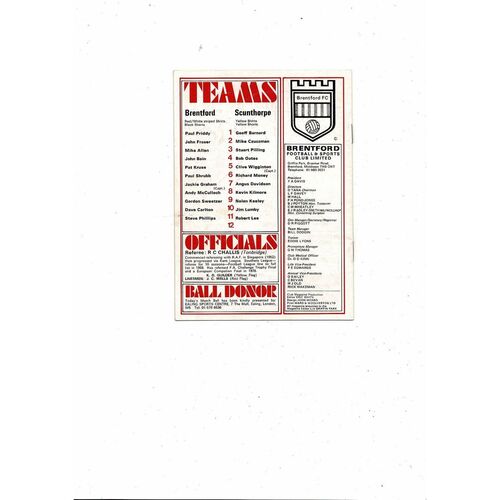 1976/77 Brentford v Scunthorpe United Football Programme