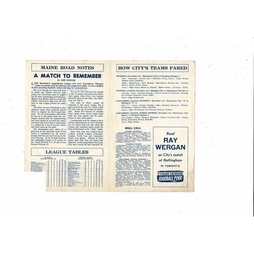 Manchester City v Sheffield United Central League Football Programme 1958/59