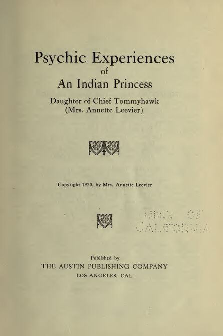 1920 | Psychic Experiences of An Indian Princess