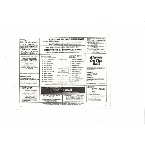 1970/71 Brentford v Grimsby Town Football Programme