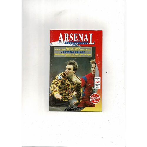 1992/93 Arsenal v Crystal Palace League Cup Semi Final Football Programme