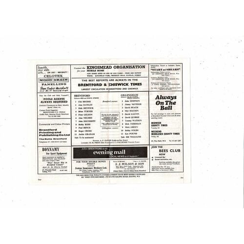 1970/71 Brentford v Gillingham FA Cup Football Programme