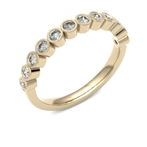 18ct 2.6mm DIAMOND SET round brilliant cut mille-grain rubover ring