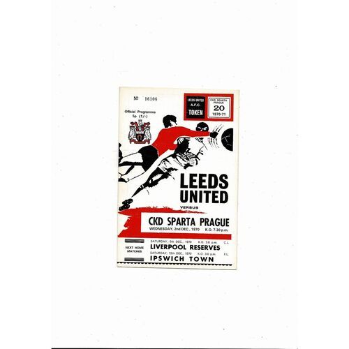 Leeds United v Sparta Prague Fairs Cup Football Programme 1970/71