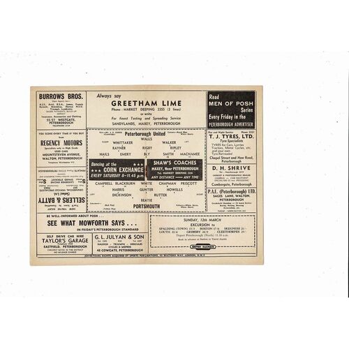 Peterborough United v Portsmouth Friendly Football Programme 1960/61