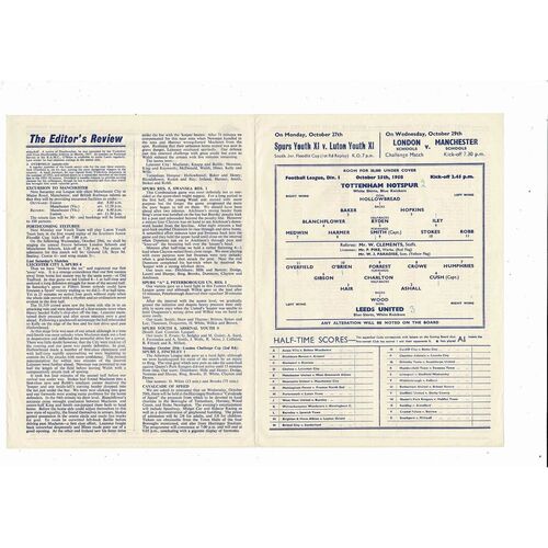 1958/59 Tottenham Hotspur v Leeds United Football Programme