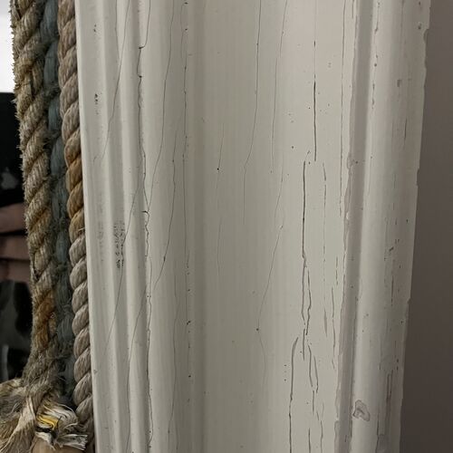 Large White Square Distressed Mirror.