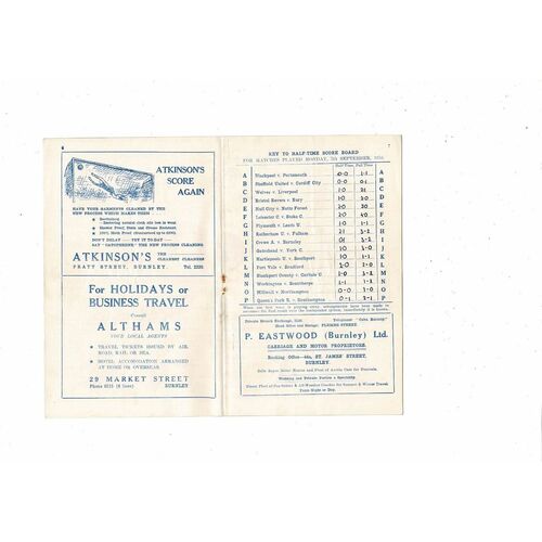 1954/55 Burnley v Arsenal Football Programme