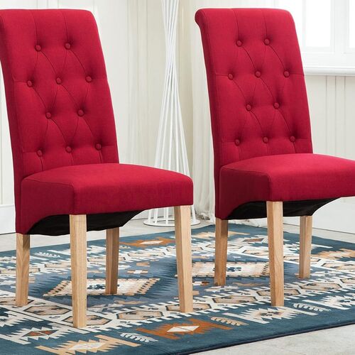 mcc direct Set of 2 Linen Fabric Dining Chairs Roll Top Scroll High Back For Home & Commercial Restaurants