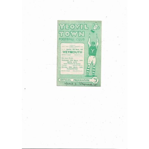 1954/55 Yeovil Town v Weymouth Southern League Football Programme