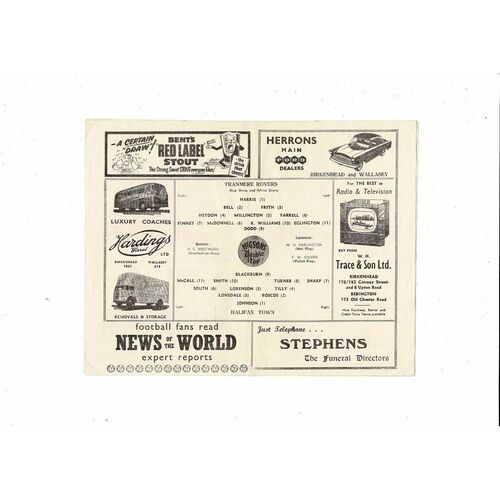 1958/59 Tranmere Rovers v Halifax Town Football Programme