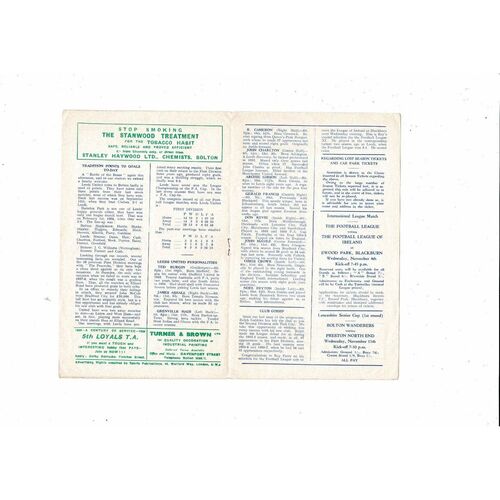 1959/60 Bolton Wanderers v Leeds United Football Programme