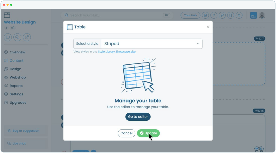 How to add a table to a website page | Webfactory Support | Webfactory