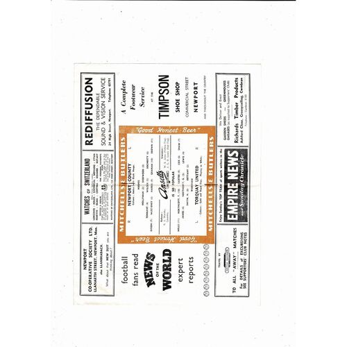 1957/58 Newport County v Torquay United Football Programme