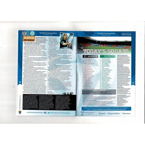 20012/13 St Mirren v Celtic Scottish League Cup Semi Final Programme