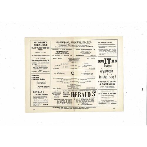 1965/66 Brentford v Mansfield Town Football Programme