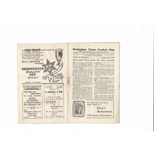 1952/53 Nottingham Forest v Sheffield United Football Programme