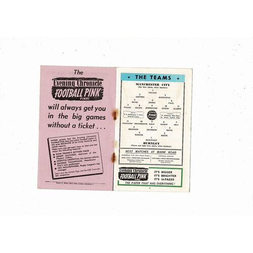 1956/57 Manchester City v Burnley Football Programme