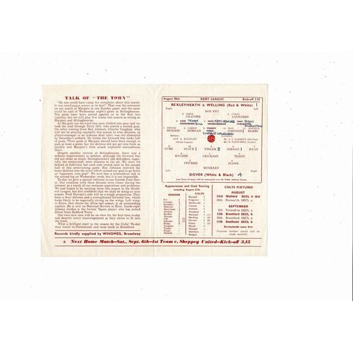 1958/59 Bexleyheath & Welling v Dover Kent League Football Programme
