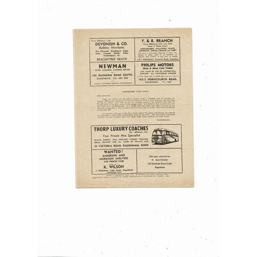 1957/58 Dagenham v Uxbridge Corinthian League Football Programme