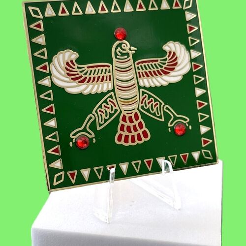 Display & Magnet Tile. The Persian Falcon. Deep Green with 3 Red stones.